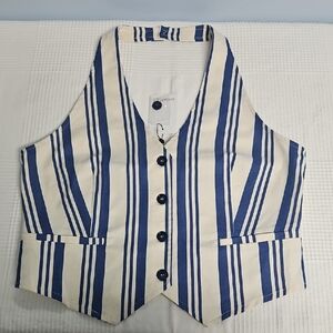 Sugarlips Halter Sleeveless Button Front Vest:Blue/White Stripe: Size-XL